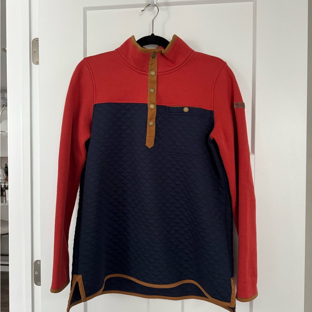 L.L. Bean Orange and Navy Quilted Pullover